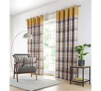 Portfolio Home Orleans Tartan Check Modern Ochre 66x90 Curtains Eyelet Ring Top Curtain Pair