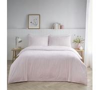 Portfolio Home Pencil Stripe Geometric Pink Super King Soft Easy Care Bed Linen Bedding Duvet Cover Quilt Set With Pillow Cases