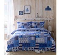 Portfolio Home Regatta Nautical Blue Single Reversible Soft Easy Care Bed Linen Bedding Duvet Cover Quilt Set With Pillow Case