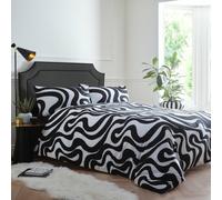 Portfolio Home Retro Waves Bedding Duvet Cover Quilt Set with Pillowcase in Black | Size: Single Portfolio Home Black Single