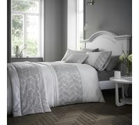 Portfolio Home Rouen Embellished Sequens Geometric Silver King Soft Easy Care Bed Linen Bedding Duvet Cover Quilt Set With Pillow Cases