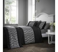 Portfolio Home Rouen Embellished Sequens Geometric Black King Soft Easy Care Bed Linen Bedding Duvet Cover Quilt Set With Pillow Cases