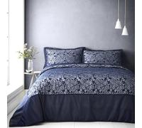 Portfolio Home Sandringham Damask Navy Quilted Bedspread with Pillow Shams Bed Throw Set 254 x 254cm