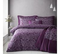 Portfolio Home Sandringham Damask Plum King Soft Easy Care Bed Linen Bedding Duvet Cover Quilt Set With Pillow Cases, Purple