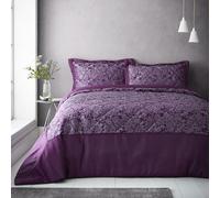 Portfolio Home Sandringham Damask Plum Quilted Bedspread with Pillow Shams Bed Throw Set 254 x 254cm
