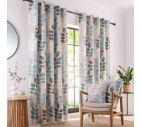 Portfolio Home Springfield Leaf Fully Lined Eyelet Curtain Set in Blue | Size: 117 cm width x 183 cm drop Portfolio Home Blue 117 cm width x 183 cm drop