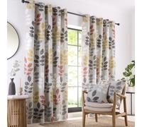 Springfield Leaf Fully Lined Eyelet Curtain Set Portfolio Home Grey 117cm width x 183cm drop