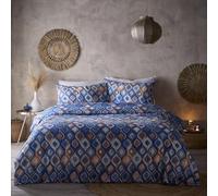 Portfolio Home Tangiers Geometric Blue Super King Soft Easy Care Bed Linen Bedding Duvet Cover Quilt Set With Pillow Cases