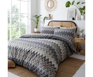 Portfolio Home Tyler Zig Zag Bedding Duvet Cover Quilt Set with Pillowcase in Grey | Size: Super King Portfolio Home Grey Super King