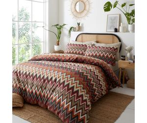 Portfolio Home Tyler Zig Zag Bedding Duvet Cover Quilt Set with Pillowcase in Orange | Size: Super King Portfolio Home Orange Super King