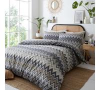 Portfolio Home Tyler Zig Zag Geometric Grey/Natural Double Reversible Soft Easy Care Bed Linen Bedding Duvet Cover Quilt Set With Pillow Cases