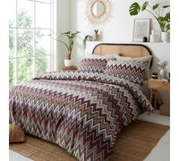 Portfolio Home Tyler Zig Zag Geometric Plum Super King Reversible Soft Easy Care Bed Linen Bedding Duvet Cover Quilt Set With Pillow Cases