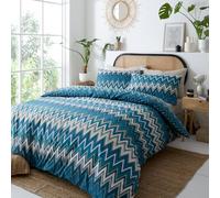 Portfolio Home Tyler Zig Zag Geometric Teal Super King Reversible Soft Easy Care Bed Linen Bedding Duvet Cover Quilt Set With Pillow Cases