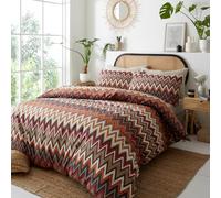 Portfolio Home Tyler Zig Zag Geometric Terracotta Super King Reversible Soft Easy Care Bed Linen Bedding Duvet Cover Quilt Set With Pillow Cases