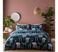 Portfolio Home Wild Safari Elephants Green Double Soft Easy Care Bed Linen Bedding Duvet Cover Quilt Set With Pillow Cases