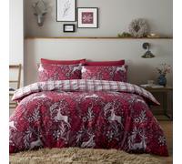 Happy Linen Company Girls Boys Kids Winter Stags Red Super King Reversible Duvet Cover Bedding Set