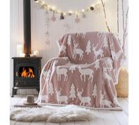 Portfolio Living Reindeer Throw Pink Fleece Blanket Reversible Sherpa 130x170cm
