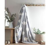Portfolio Living Sheep Throw Grey Fleece Blanket Reversible Sherpa 130x170cm