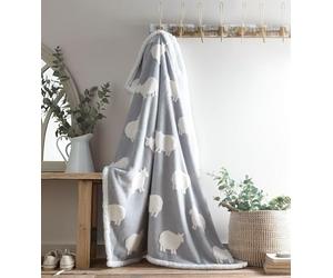 Portfolio Living Sheep Throw Grey Fleece Blanket Reversible Sherpa 130x170cm