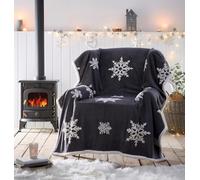 Portfolio Living Snowflake Throw Grey Fleece Blanket Reversible Sherpa 130x170cm