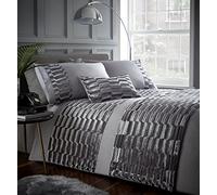 Portfolio Murray Velvet Soft Pattern Design Quilt Duvet Cover Bed Set, Polyester, Stone Grey, Super-King
