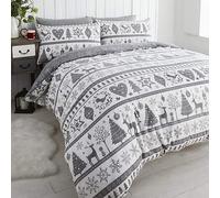 Grey Christmas Noel Festive Fairisle Snowflake Trees Deer Xmas Duvet Cover Set