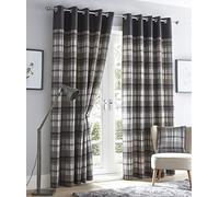 Portfolio Orleans Check Striped Fully Lined Eyelet Ring Top Curtains - Charcoal Grey 46" Wide x 54" Drop