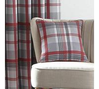 Portfolio Orleans Check Striped Fully Lined Eyelet Ring Top Curtains - Red Grey 66" Wide x 54" Drop