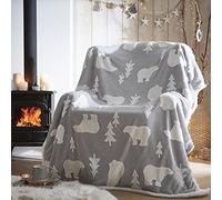 Portfolio Polar Bear Grey Throw Blanket Sherpa Reverse Christmas Winter 130x170cm