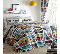 Portfolio Retro Cassettes Reversible Duvet Cover, Multi, Single