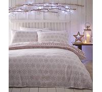 Portfolio Scandi Flannelette Duvet Cover Christmas Reversible Bed Set, Pink,3pcs, King