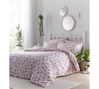 Portfolio Strawberry Fields Floral Check Duvet Cover and Pillowcase Set Pastel Pink Red (Super King)