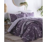 Portfolio Yasmina Duvet Cover Reversible Bed Set Linen, Plum, Double