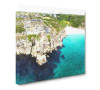 Porthcurno Beach In Cornwall Canvas Print | Gallery Wrapped 30mm Frame Wall Art | 20x20 inches | Ready to Hang | Coastal Seascape Picture | Living Room Bedroom Lounge Office