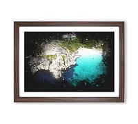 Porthcurno Beach in Cornwall Paint Splash Framed Print | A2 Walnut Framed Wall Art | Ready to Hang | Modern Beach Picture | Living Room Bedroom Lounge Office