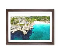 Porthcurno Beach in Cornwall Painting Framed Print | A2 Walnut Framed Wall Art | Ready to Hang | Modern Beach Picture | Living Room Bedroom Lounge Office