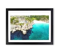 Porthcurno Beach In Cornwall Painting Modern Art Framed Wall Art Print, Ready to Hang Picture for Living Room Bedroom Home Office Décor, Black A4 (34 x 25 cm)