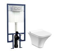 Porthill Rimless Wall Hung Toilet Pan, Soft Close Seat & Concealed Cistern with Square Push Button Plate, 355mm - Balterley