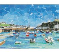 Porthleven Collage Art Print A3 (16x12), Handmade Paper Collage Wall Art, Coastal Home Décor Gift