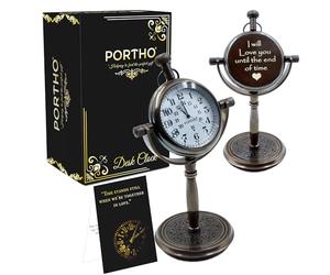 PORTHO Engraved Antique Desk Clock - Table Watch - Desktop Clock - I Will Love You Until The End Of Time Quote Engrave Gift Clock