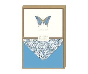 Portico Designs Blue Butterfly Boxed Notecards Just to Say with Gold Foil Details and Co-ordinating Printed Envelopes, Pack of 10