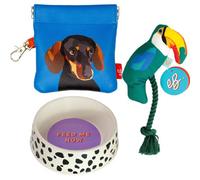 Portico Designs Emily Brooks Bamboo Dog Bowl, Toucan Toy & Treat Pouch Set