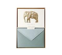 Portico Designs Gold Foiled Elephant Boxed Thank You Notecard Set of 10 with matching envelopes, Off White, Card size 14.8x10.5 cm
