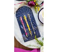 Portico Designs Ltd Sara Miller London Anniversary Collection Ballpoint Pens Set, Navy Blue with Gold Peacock Design, 3 Pack, Metal and Resin with Gold Accents
