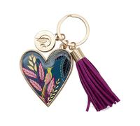 Portico Designs Ltd Sara Miller London Savannah Heart Shaped Enamel and Metal Keyring/Bag Charm in Navy with Pink tassel and Gold Metal Ring in Gift Box