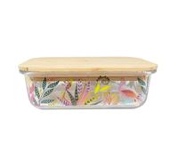 Portico Designs Sara Miller London Glass Lunch Box with Bamboo Lid - 640ml Food Storage Container, Multicolour
