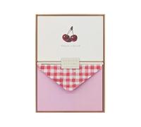 Portico Designs Thanks a Bunch Cherries Notecards, 10 Blank Cards with Matching Envelopes, Pink Gingham Pattern