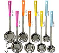 Portion Control Serving Spoons - (8 Piece Set) Restaurant Measuring Serving Ladle Utensils for Weight Loss, Bariatric Gastric Sleeve, Includes 2, 4, 6, 8 oz Solid & Perforated Scoops, 14-1/4" Long
