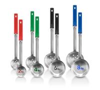 Portion Control Serving Spoons (Set of 8), Slotted & Unslotted Portion Scoops for Food, Heavy Duty Stainless Steel Utensils for Portion Control, 2, 4, 6, and 8oz Scoops for Portion Perfection
