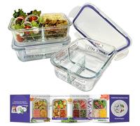 Portion Perfection Portion Control Containers - Glass Oven Ready, Freezer Safe Meal Prep Containers Reusable for Food 3pk, 3 Compartment with Lids, Practical Weight Control Products